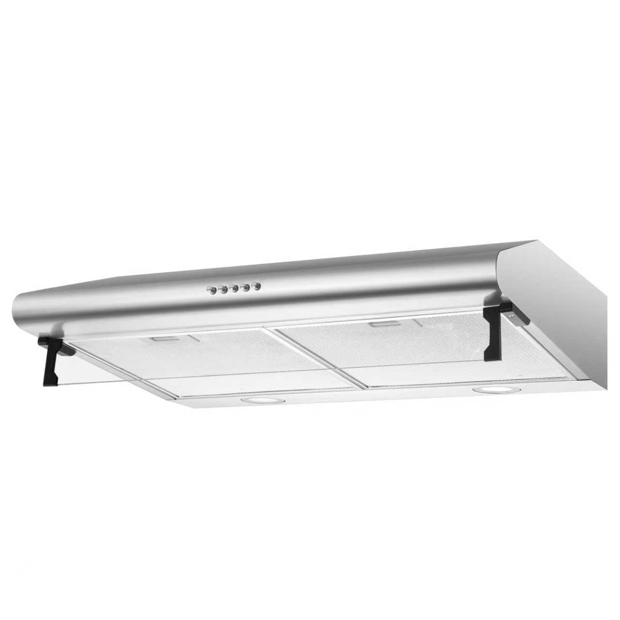 ACEKO Kitchen Hood, Kitchen Extraction Fan, Silver Brushed ,Slim Type, Push Button, 3 Speeds, Carbon Filter,